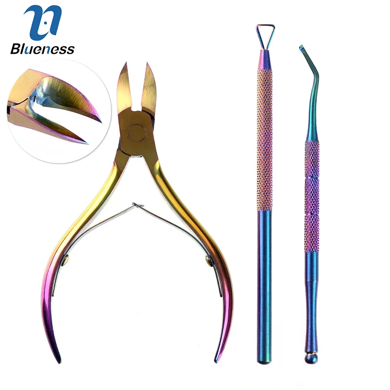 

Blueness 3Pcs/Set Nail Cuticle Remover Pusher Nail Dead Skin Scissors Kit Stainless Steel Manicure Cleaner Nail Art Tools