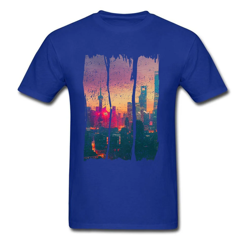 Prevalent Student T Shirt SUNSET AND SKYLINE Printed On T Shirt 100% Cotton Short Sleeve Custom Tee Shirts Round Collar SUNSET AND SKYLINE blue