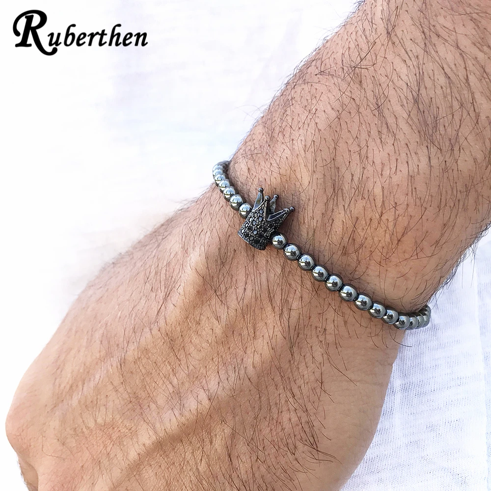 Ruberthen 2018 Новый дизайн мужской браслет Корона CZ бусы высокое качество натуральный