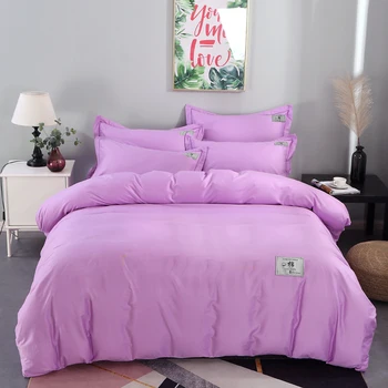 

Plain Dyed Cotton Bedding Set Twin Queen King Size Duvet Cover Bedsheets Pillowcase Solid Purple Blue Pink Green Grey Beige