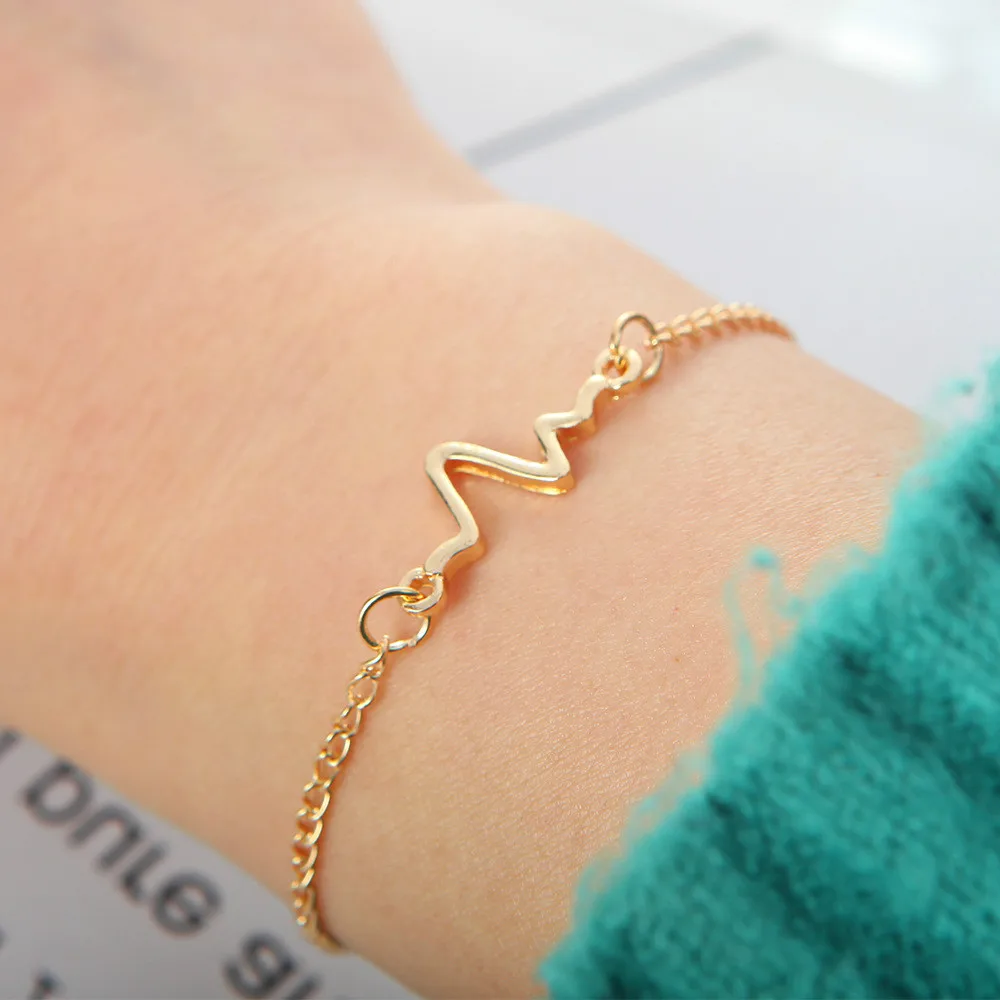 

1 PCS Korean Fashion Hot Simple Waves ECG Heart Rate Lightning Chain & Link Bracelets For Women & Men Jewelry Summer Style Beach
