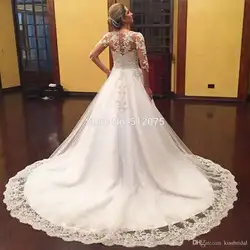 Vestido De Novia See Through Назад Свадебное платье роскошный жемчуг мусульманских свадебное платье старинные кружева одежда с длинным рукавом