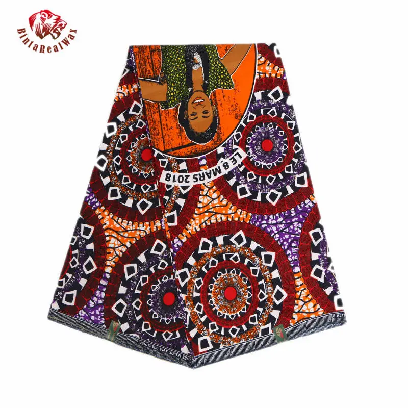 

2019 Polyester Wax Prints Fabric 2019 Ankara Binta Real Wax High Quality 6 yards African Fabric for Party Dress PL915