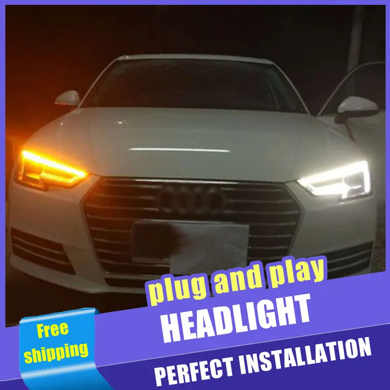 2 шт. автомобиль Стиль светодиодный фары для автомобиля Audi A4 2016 2019 налобный фонарь