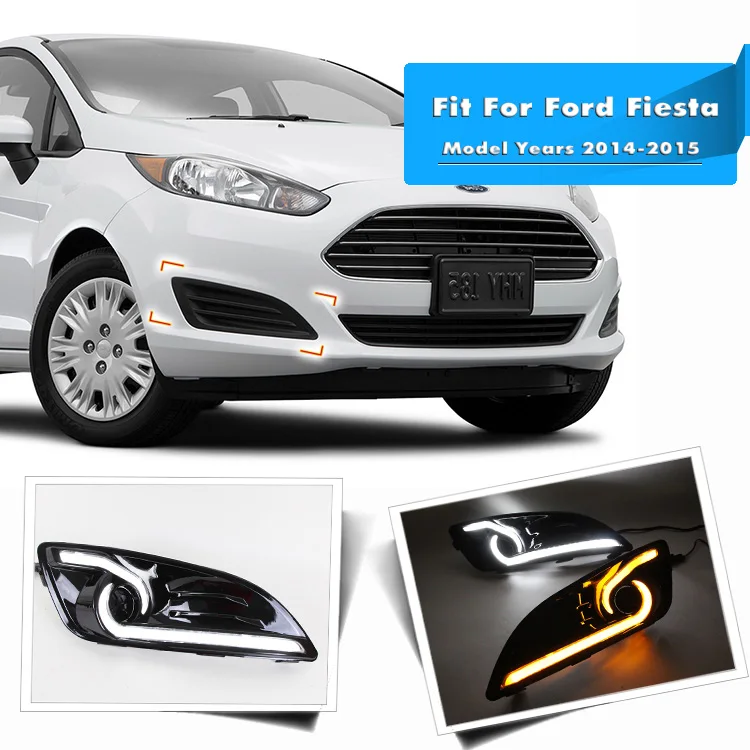 For Ford Fiesta 2013-2016 2pcs High Power LED DRL Daytime Running Lights with Yellow Turning Signal