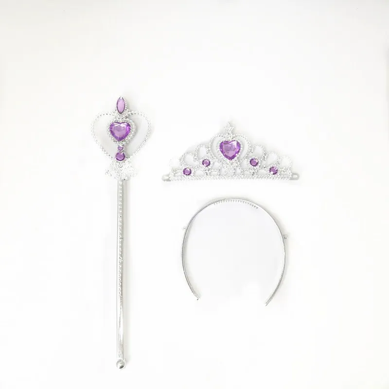 Для девочек 2 шт./компл. Принцесса Эльза \'s Tiara аксессуары для детей Алмазные коронки+ Эльза волшебные палочки для девочек для рождественской вечеринки, подарок на праздник - Цвет: purple