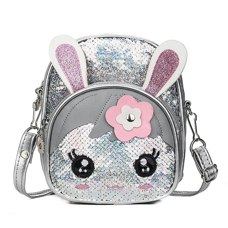 Новая сумка для девочек, милый Блестящий школьный рюкзак с блестками, дорожная сумка через плечо, модный детский рюкзак с заячьими ушками - Цвет: Серебристый