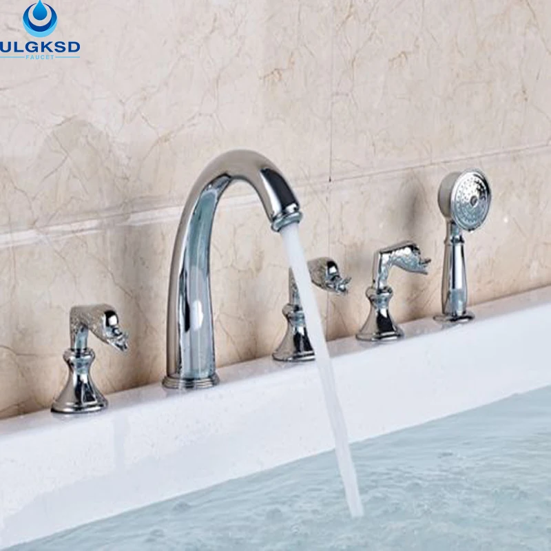Ulgksd Chrome 5 pcs Bathroom Tub Faucet Bathtub Faucet and Shower Faucet with Handheld Sprayer