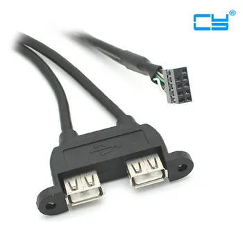 

30cm 50cm 80cm Dual USB 2.0 A Type Female to Motherboard 9 Pin Header Cable with Screw Panel Holes 100pcs/lot free by DHL EMS