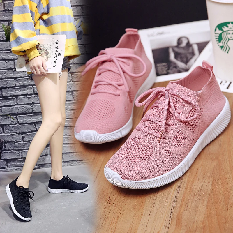 

Sfit Women Casual Shoes Fashion Mesh Breathable Sneakers Flats Platform Spring Lace-up White Ladies Sports Runing Shoes 2019 New