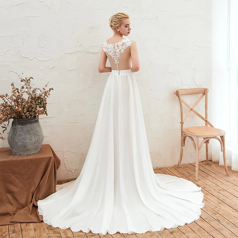 Новое поступление, реальные фотографии, свадебные платья в стиле бохо, Прозрачный лиф, шифоновое платье для летней свадьбы