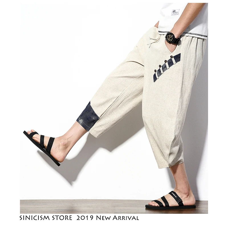 Sinicism Store китайские стильные хлопковые льняные шаровары мужские 2019 летние модные