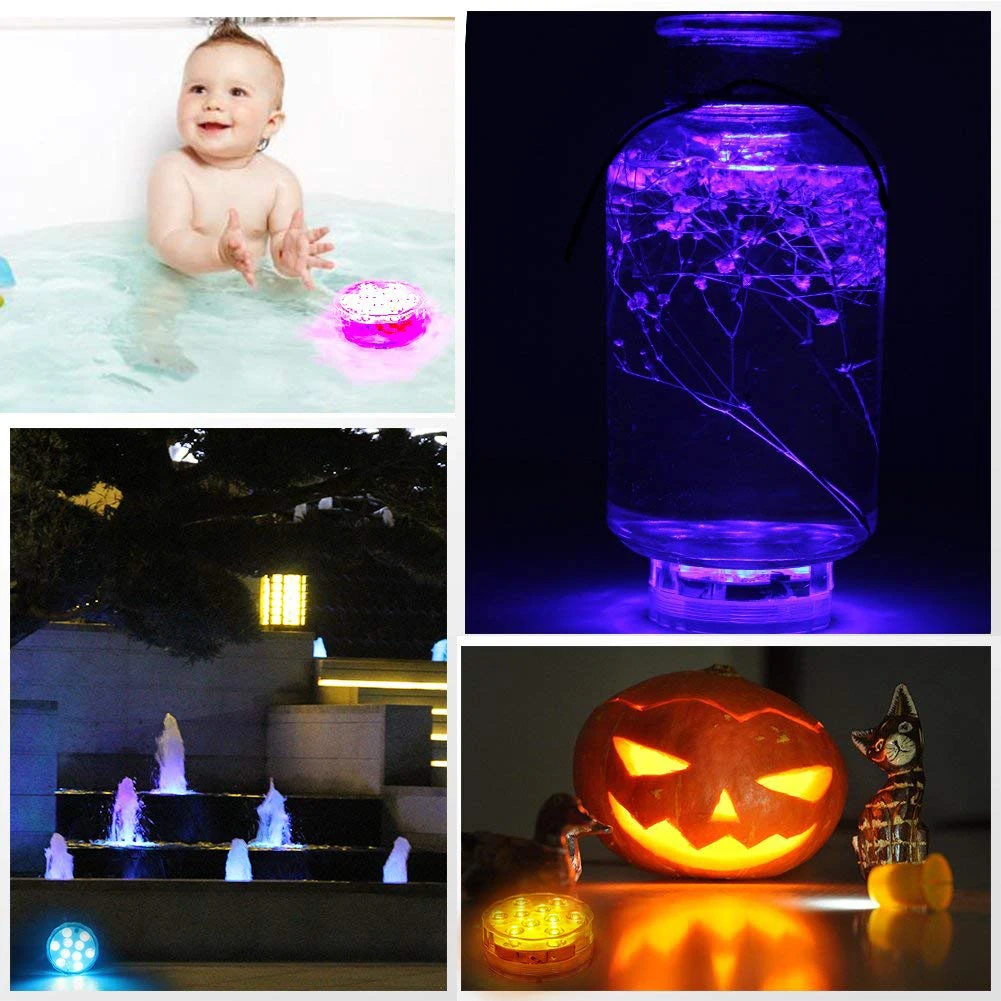 10 LED Remote Controlled RGB Submersible Light IP68 Battery Operated Underwater Night Lamp Vase Bowl Outdoor Garden Party Decor