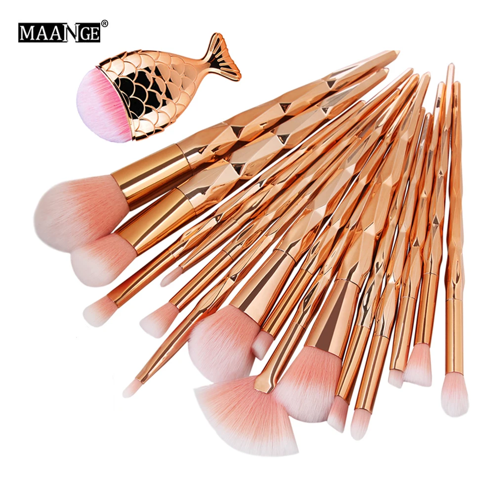 

MAANGE 16PCS Rose Gold Mermaid Diamond Makeup Brushes Set Fishtail Powder Eyeshadow Foundation Concealer Lip Blush Makeup Tool