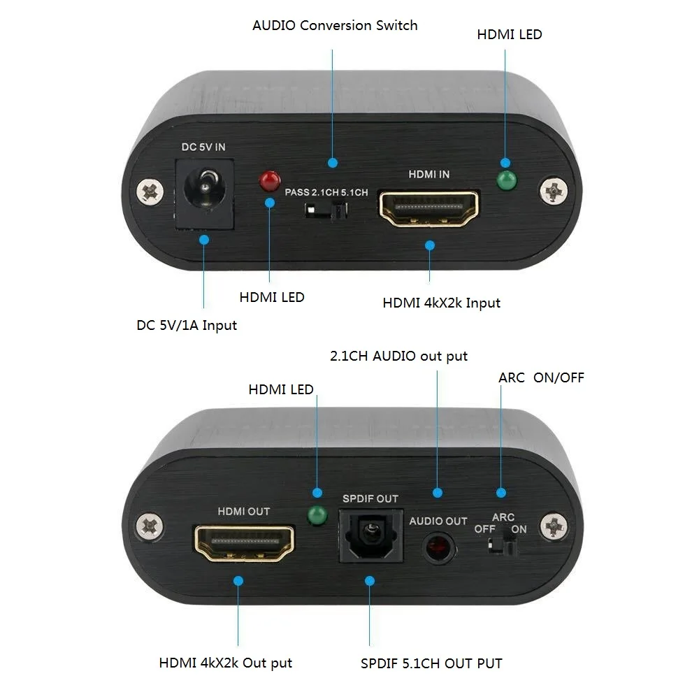 HDMI аудио сплиттер экстрактор 4K 60hz HDMI к аудио экстрактор 5,1 ARC аудио независимый выход стерео SPDIF сигнал HDMI переключатель