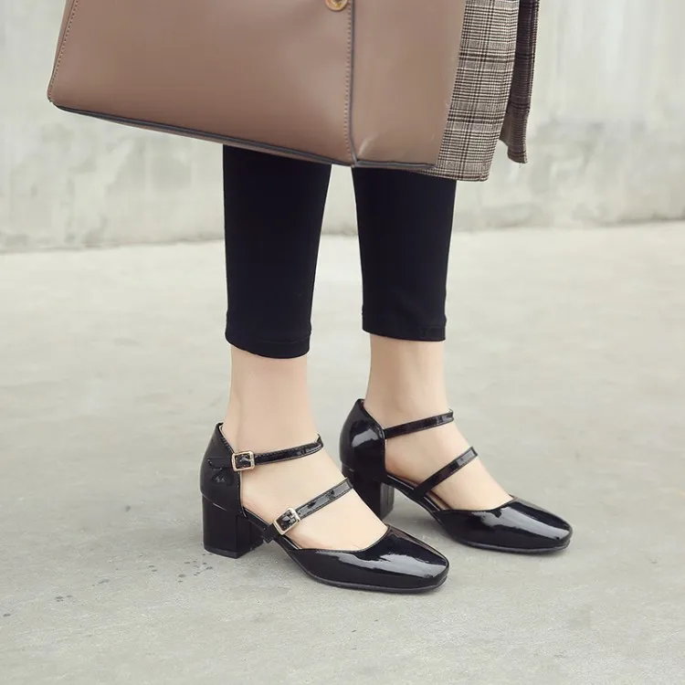 

Big Size 11 12 13 14 15 high heels sandals women shoes woman summer ladies Buckles with thick heel and square head in Baotou