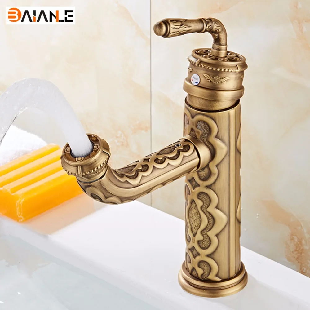 Basin Faucet Retro Style Swivel Spout Bathroom Sink Mixer Taps Single