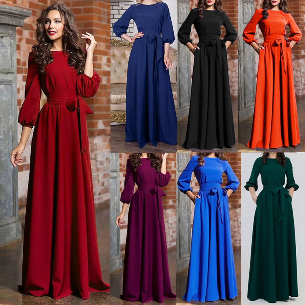 

sexy dress Women Summer Casual Party Dress Lantern Sleeve Solid Dresses With Belt plus size women dress robe femme dropshipping