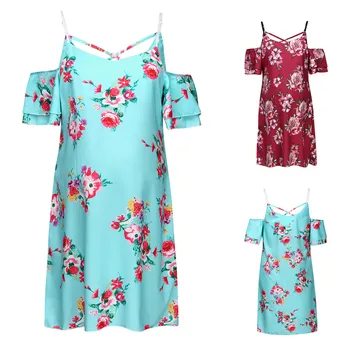 

Maternity Cotton Dresses Women's Off Shoulder Short Sleeve Floral Straps Dress Breastfeeding Pregnant Clothes Premama Plus Size