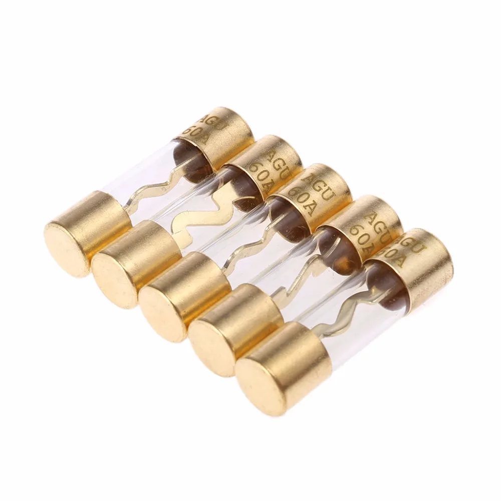 

5Pcs 60A/80A/100A Gold Plated Glass AGU Fuse Fuses Pack Car Audio Amp Amplifier Fit AGU Fuse Holder 4/8 Gauge C45