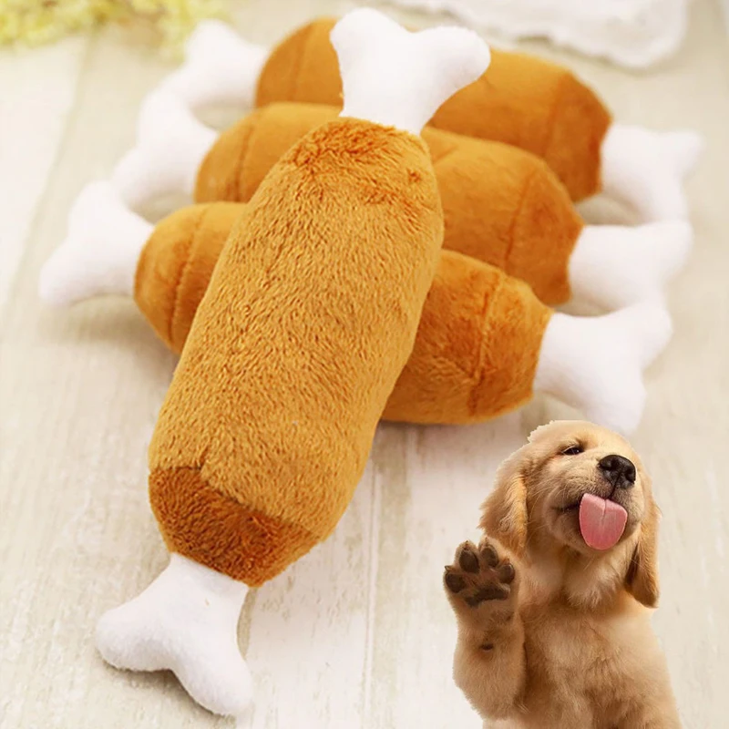

1PC New Bone Puppy Squeaker Chew Toy Cat Sound Chicken Leg Dog Pet Plush Toys Double Bones