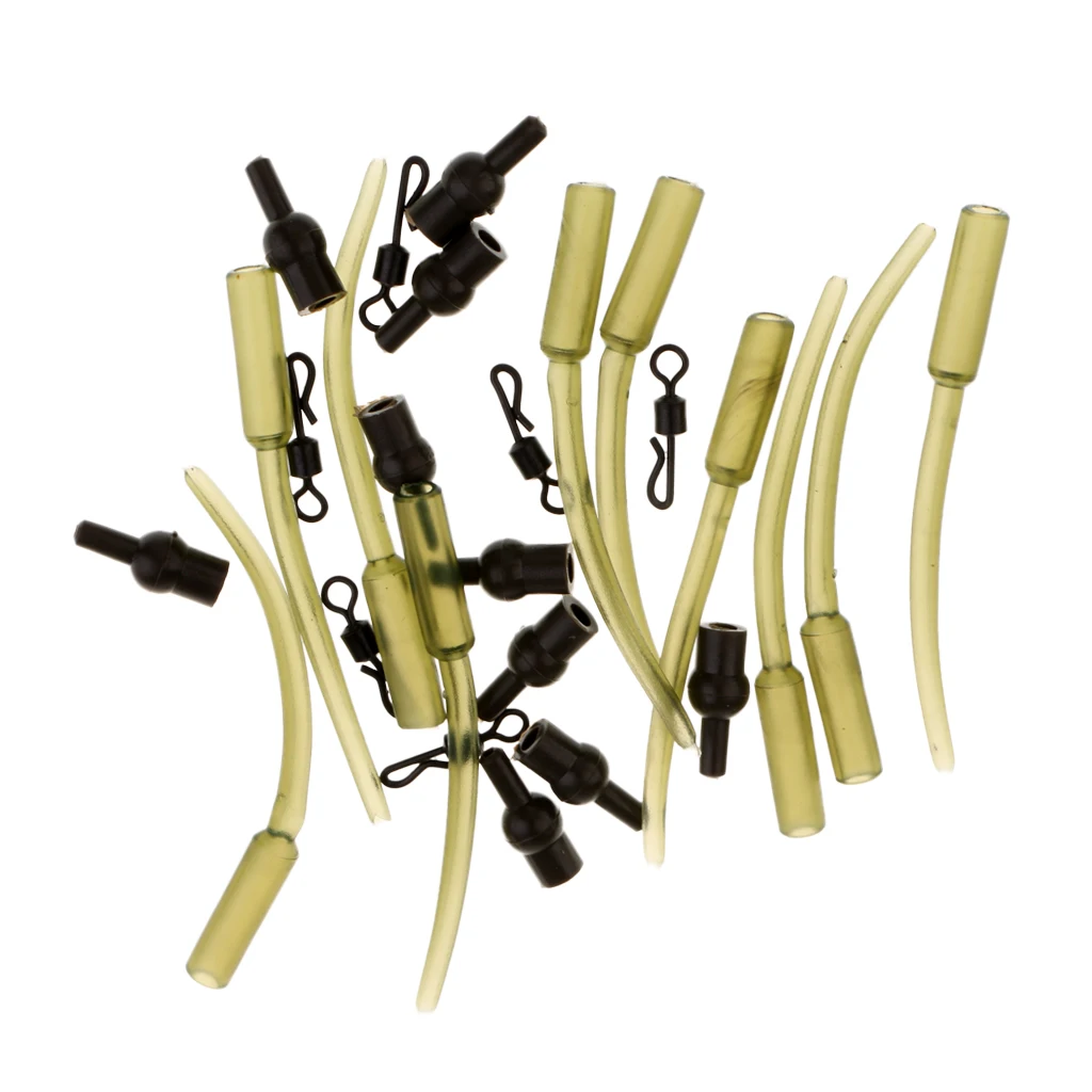 30Pcs/set Grass Green Crimp Protectors, Lure Rigs, Chod Rig Sleeves with Quick Change Swivels Carp Fishing Terminal Tackle