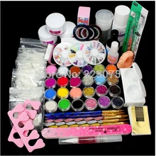 Полный 25 ногтей акриловый порошок праймер Блестящий жидкий кончик кисти клей набор для дизайна ногтей