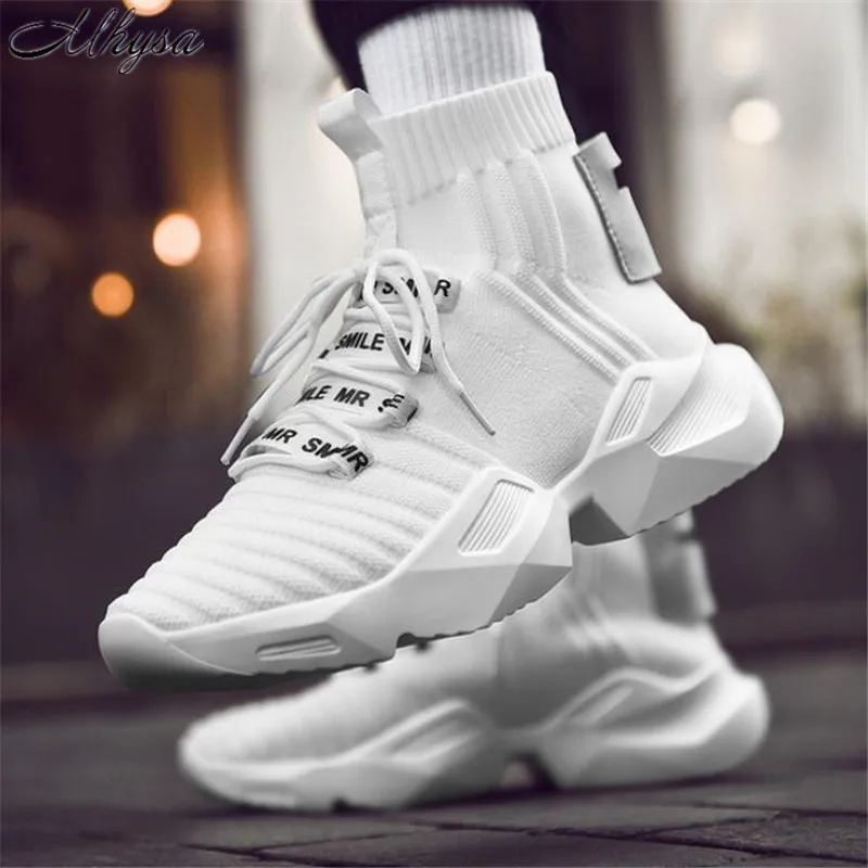 

Mhysa 2019 New spring and autumn fashion men's shoes high to help socks shoes wild solid color men's casual shoes sneakers L175