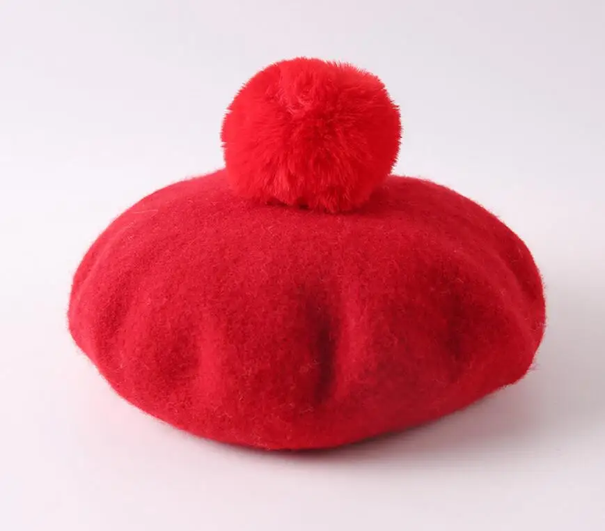 Весенне-осенняя Повседневная Классическая Детская шапка, одноцветная винтажная восьмиугольная береты, круглая мягкая удобная шерстяная шапка для девочек - Цвет: Red