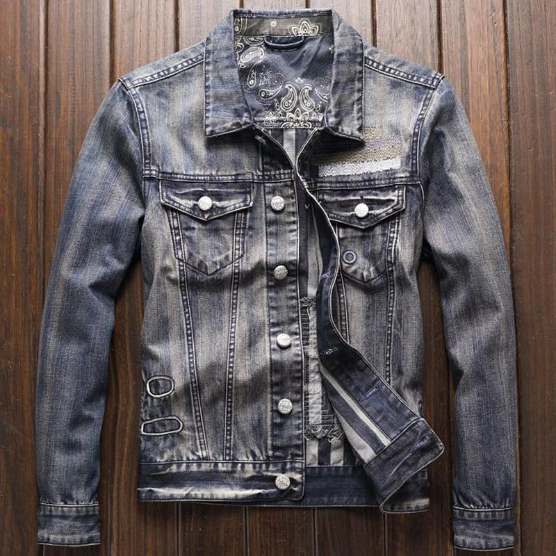 

2018 High Street European Fashion Men's Jeans Jackets and Coats Automotive Biker Mans Denim Overcoat Slim Fit Free Shipping A194
