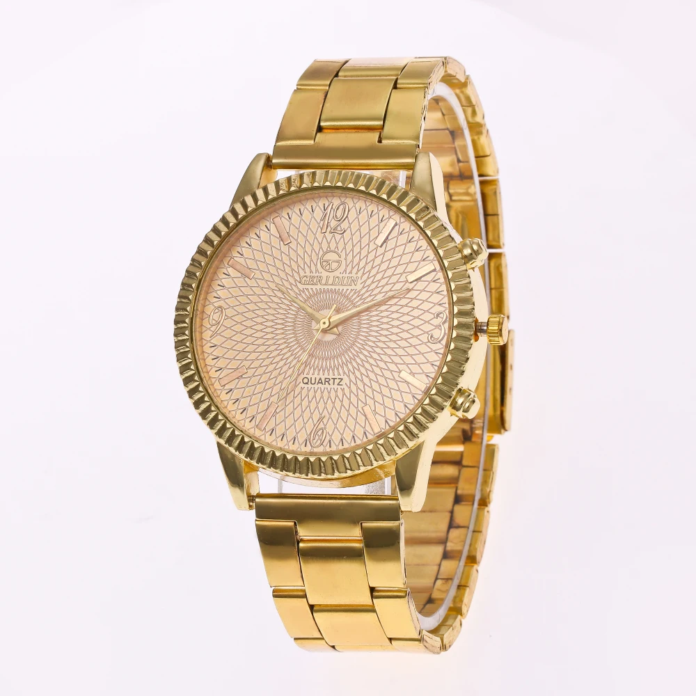Geruidun часовой бренд Для мужчин наручные часы Для женщин полный Сталь унисекс часы Кварцевые наручные часы Saat erkek КОЛЬ СААТ Reloj Mujer