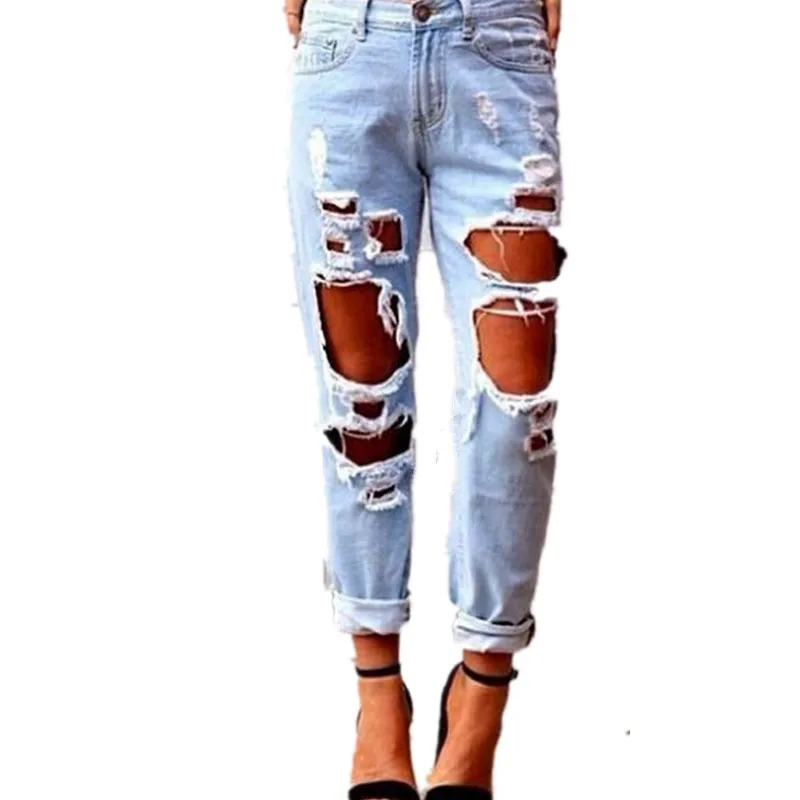 Sexy Ripped Jean Boyfriend Femme Hole Denim Pants Long
