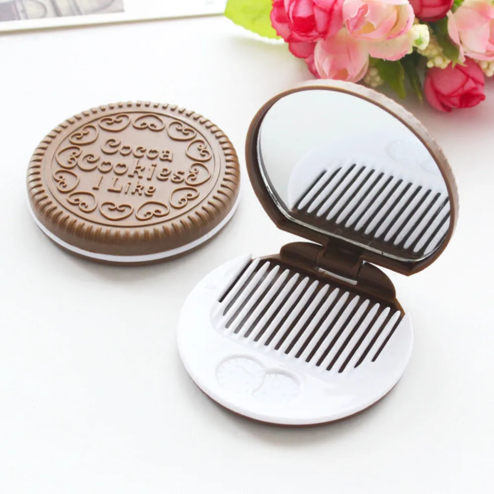 Маленькое карманное зеркало расческа для женщин Макияж печенье зеркало портативное мини карманное шоколадное печенье компактное зеркало с гребнем милое