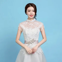 Stock Beige Women Tulle High Neck Tassel Elegant Simple Summer Bridal Wraps Wedding Accessories Evening Capes Stock Beige Women Tulle High Neck Tassel Elegant Simple Summer Bridal Wraps Wedding Accessories Evening Capes