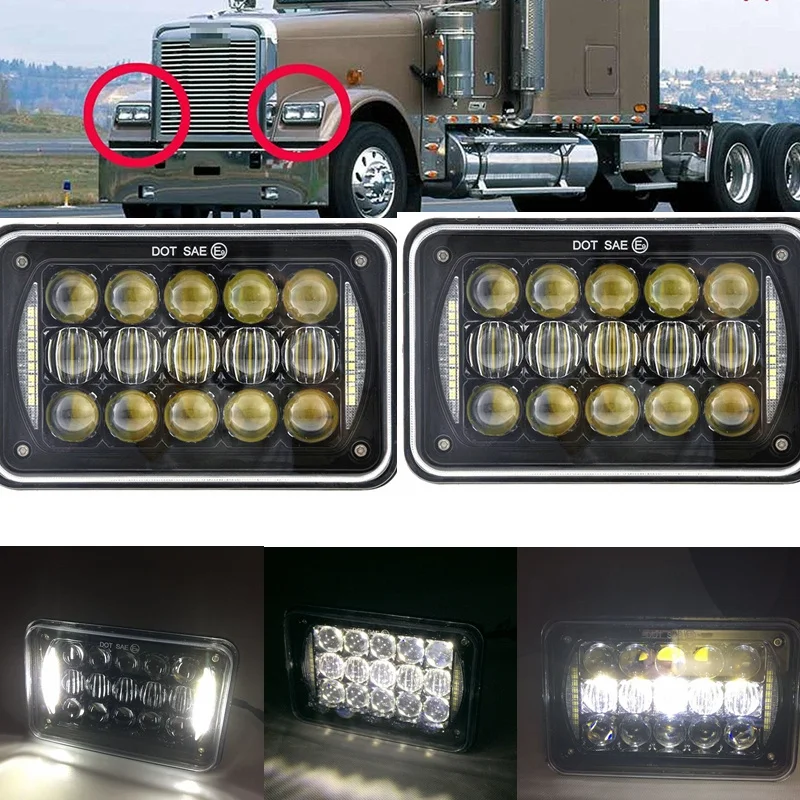 2017 New 4x6 inch LED Headlights Rectangular Replacement H4651 H4652 H4656 H4666 H6545 For Peterbil Kenworth Freightinger Ford (12)