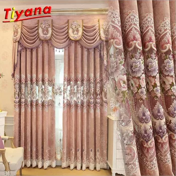 

Luxury Embroidered Curtain European Tulle Curtains Night Tulles Window Sheers Drapes Wedding Decoration Pink Valance HM243B *20