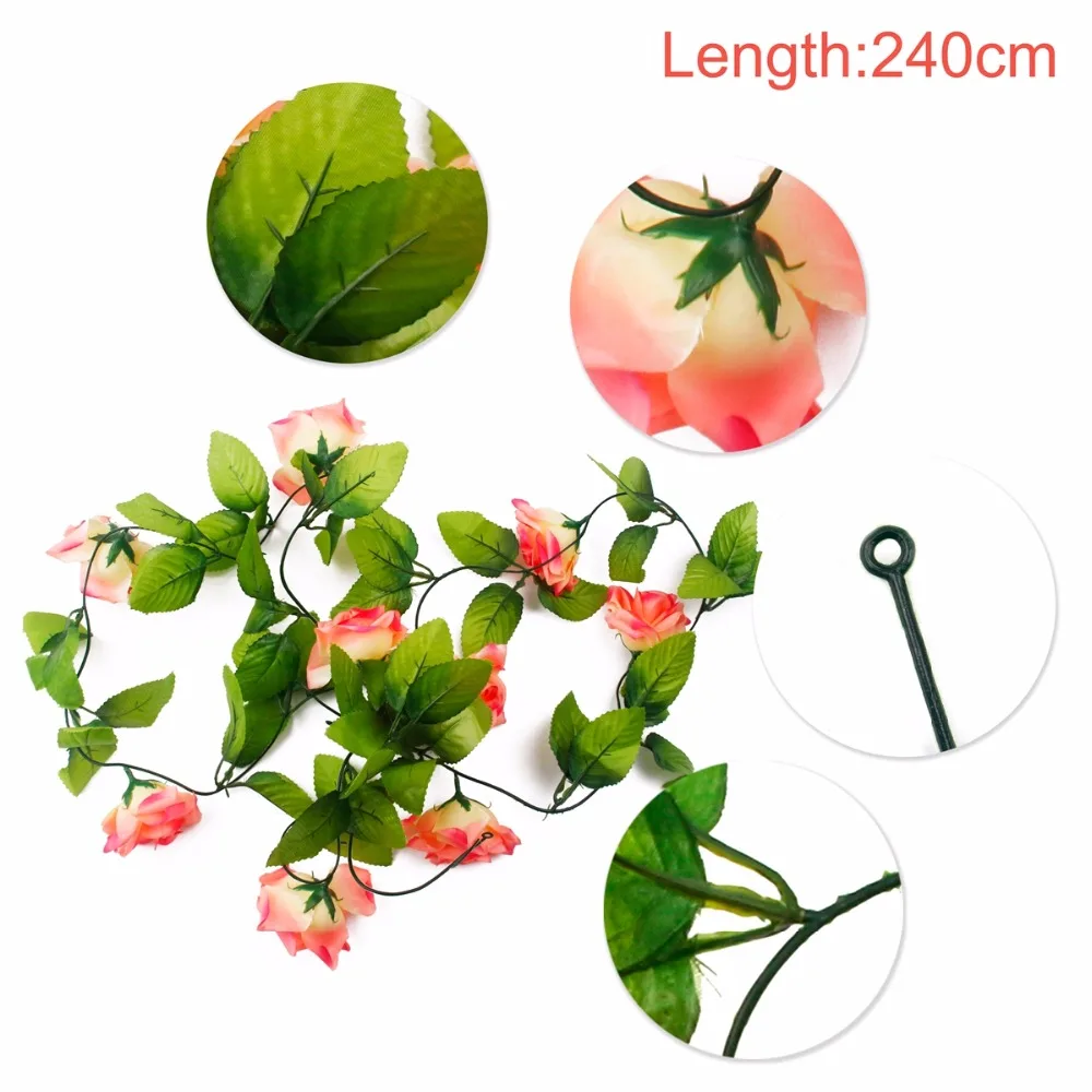 FENGRISE 2.4M/lot Silk Rose Flower With Ivy Vine Artificial Flowers for Home Wedding Decor Decorative Artificial Flower Garland FENGRISE 2.4M/lot Silk Rose Flower With Ivy Vine Artificial Flowers for Home Wedding Decor Decorative Artificial Flower Garland