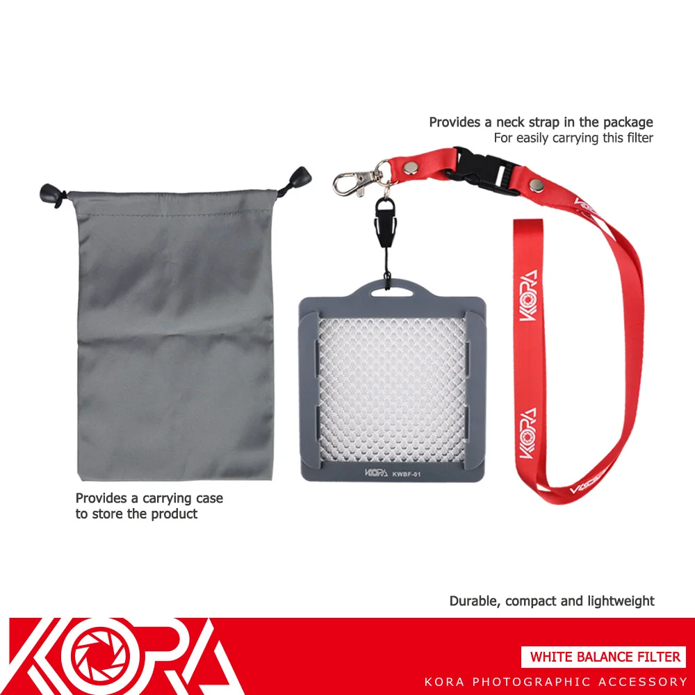 Kora KWBF 01Photography Профессиональный Баланс белого фильтр с ремешком Серые Карты для