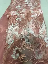 Детские розовые африканские кружево ткань, 3D аппликация для свадьбы, свадебное платье Тюль Ткань ALC-ZJ023
