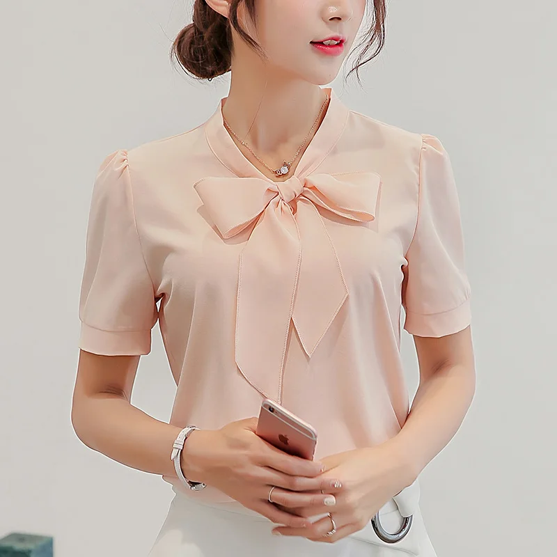 2018 spring and summer new style Korean big size pure color short sleeved chiffon shirt. |