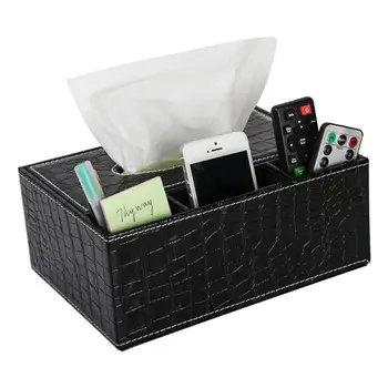 

Practical Boutique Multifunction PU Leather Pen Pencil Remote Control Tissue Box Holder Desk Storage Box Container (Black 3)