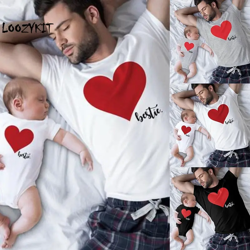 

Family Matching Clothes Love Heart Man T shirt Daddy and me Outfits Father Son Dad Baby Boy Kids Look Summer Clothing Brothers