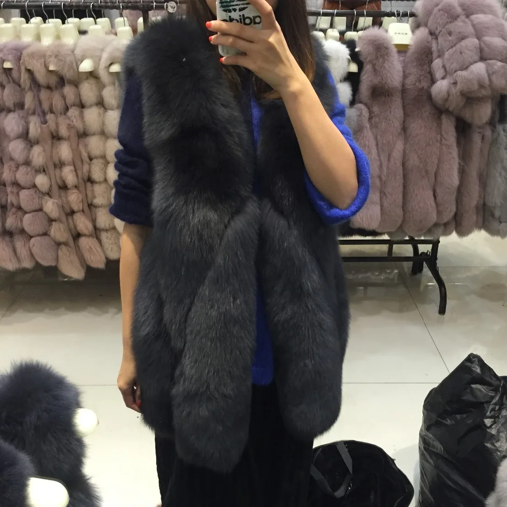 

SQXR FUR real fox fur vest full pelt fox fur vest women regular standard covered button coat natural fox fur XXXL