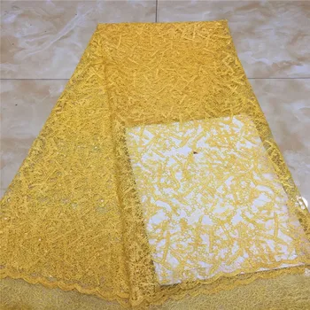 

Madison 2019 High Quality Nigerian French Mesh Lace African Lace Fabric For Party Dress Yellow Africa Lace Fabric 5 Yards\Lot