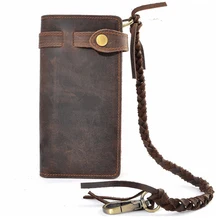 Ручной работы, винтажный кожаный мужской кошелек Crazy Horse, клатч, сумка из натуральной кожи, кошелек, длинный, двойной, мужской, зажим для денег, кошелек, коричневый