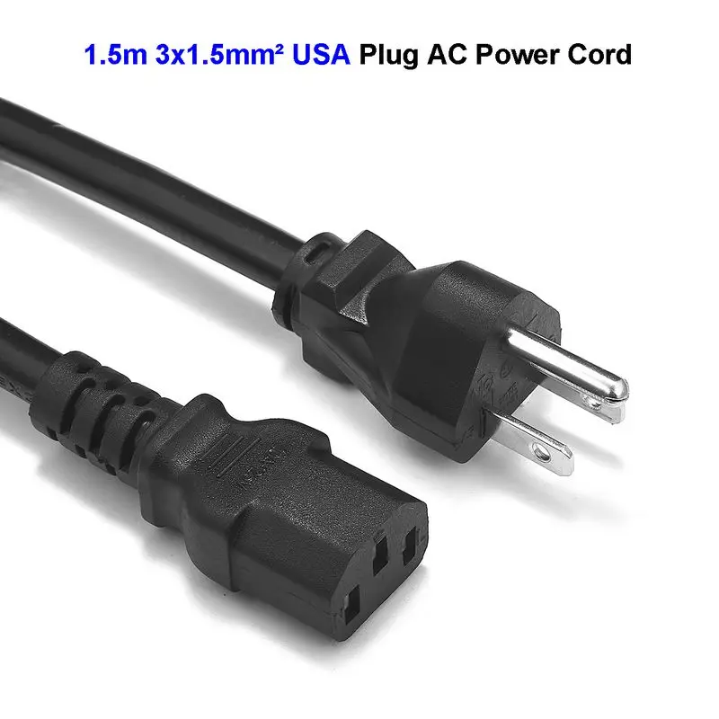 

US USA AC Power Cable IEC C13 Power Supply Cord 1.5m 1.5mm For Dell PC Computer PSU Antminer 3D Printer TV Outdoor Lamp Light