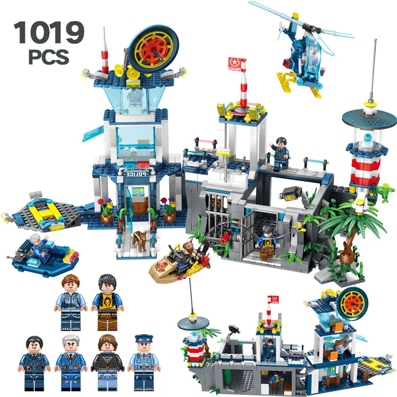 

City Series Building Blocks LegoINGLYS Police Station Headquarters Maritime Modle Mini Action Figures Bricks Enlightening Toys