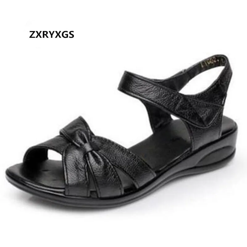 

2019 new summer Genuine leather shoes flat sandals fashion Comfortable mother shoes sandals women sandals shoes shoes size 34-43
