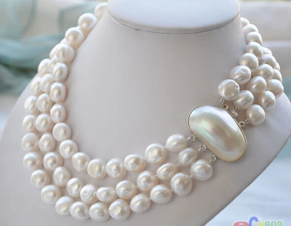 

HOT## Wholesale FREE SHIPPING >>> P4117 3ROW BAROQUE WHITE FRESHWATER PEARL NECKLACE MABE