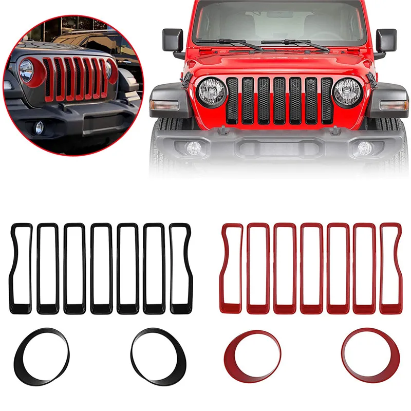 

One Set High Quality Convenient Strong Front Grill Inserts & Headlight Bezel Trim Covers Fit for Jeep Wrangler JL 2018#294179